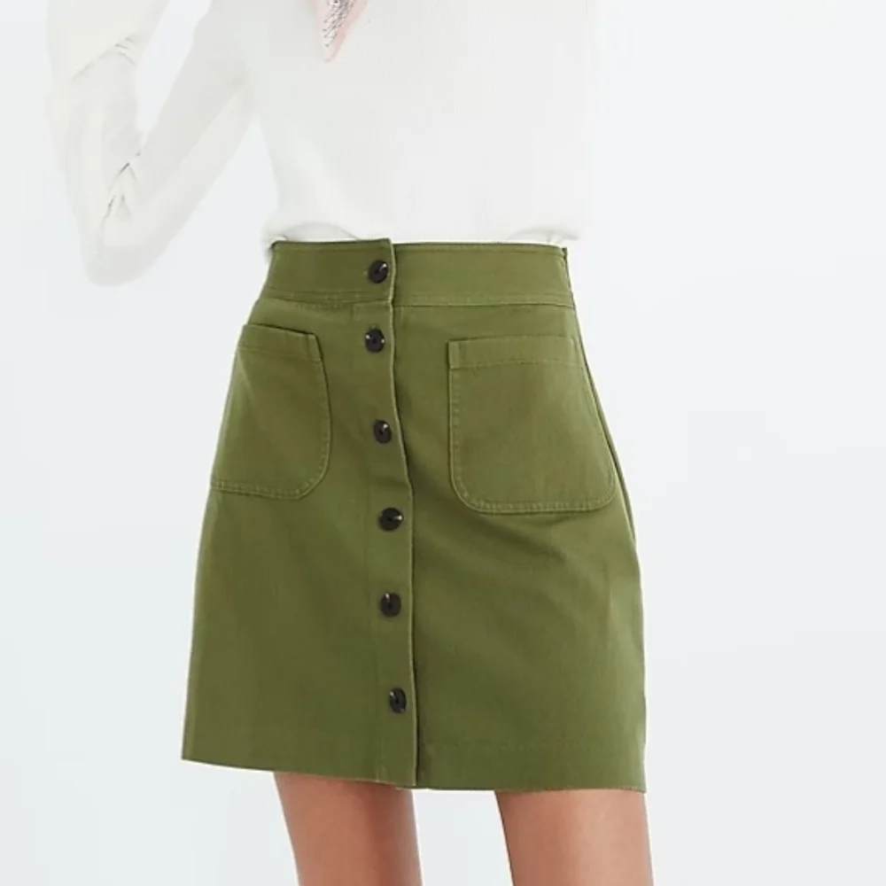 Madewell Station Olive Green Front Button Mini Skirt Size 14 - Picture 4 of 10